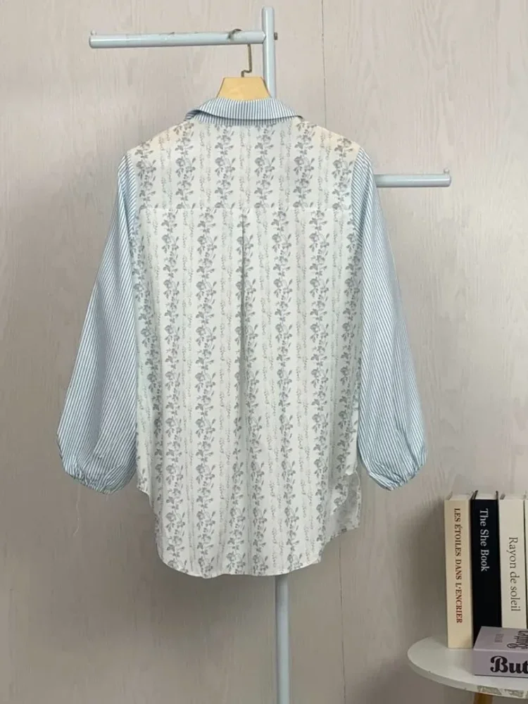 [READY STOCK]ASAYA Atasan gaya retro kerah v model longgar motif cetak untuk wanita