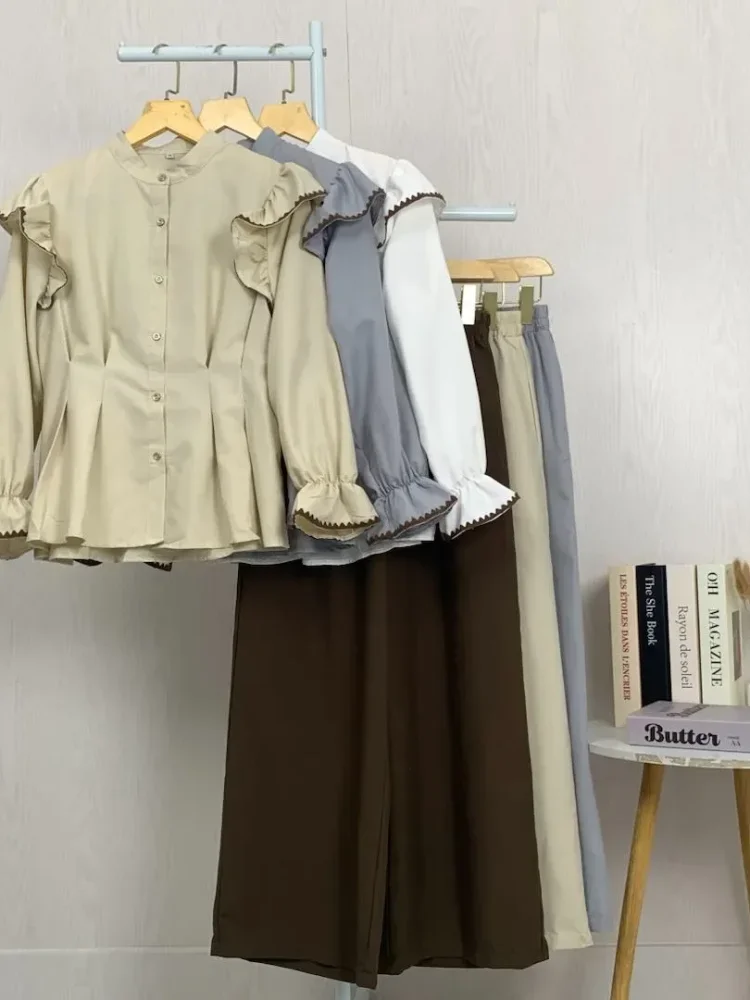 ASAYA Setelan dua potong yang stylish dan simpel: atasan + celana longgar
