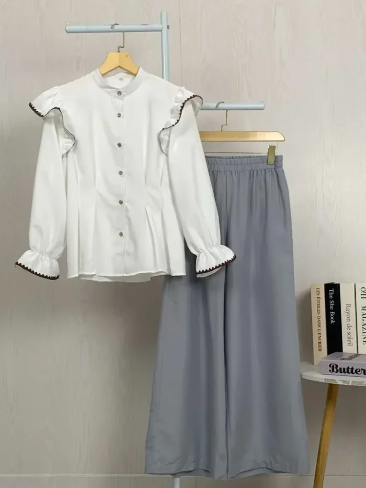 ASAYA Setelan dua potong yang stylish dan simpel: atasan + celana longgar