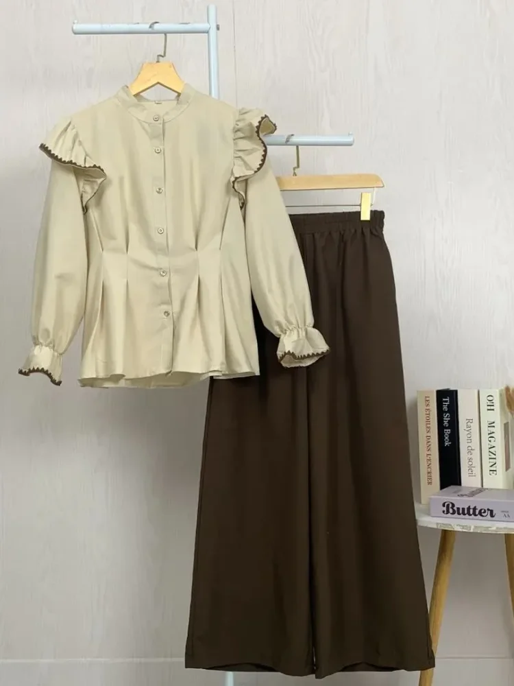 ASAYA Setelan dua potong yang stylish dan simpel: atasan + celana longgar