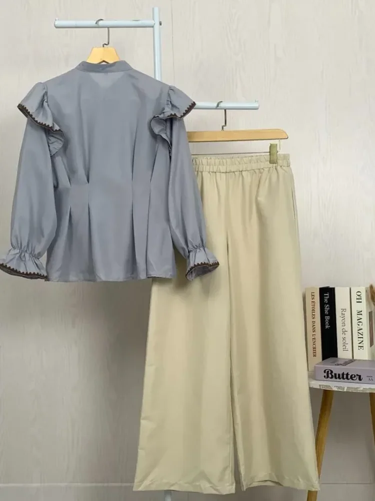 ASAYA Setelan dua potong yang stylish dan simpel: atasan + celana longgar