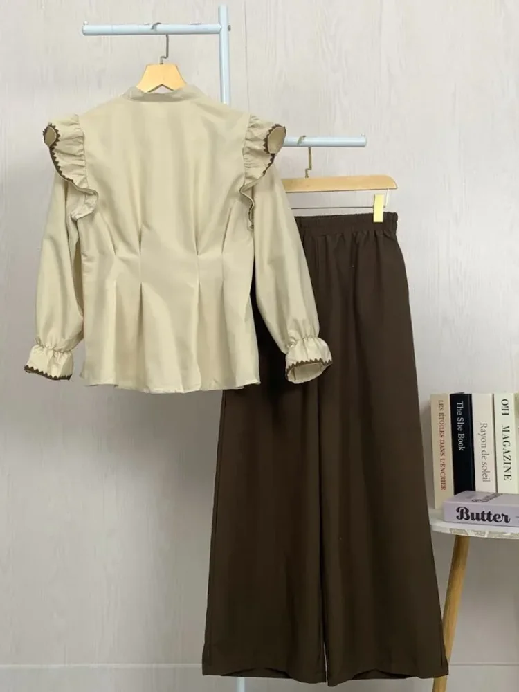 ASAYA Setelan dua potong yang stylish dan simpel: atasan + celana longgar