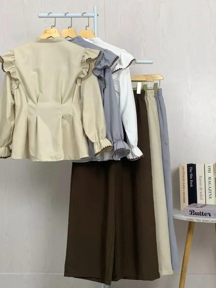 ASAYA Setelan dua potong yang stylish dan simpel: atasan + celana longgar