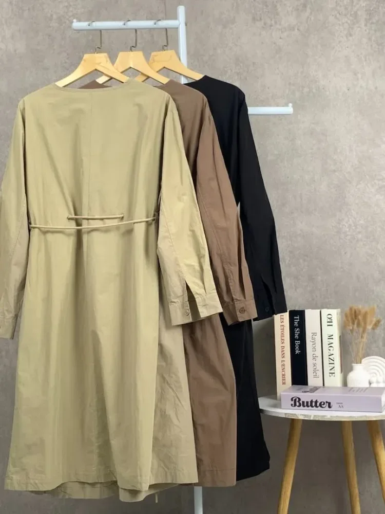 CHICMORE Gaun lengan panjang rok model a line dengan gaya kasual untuk wanita