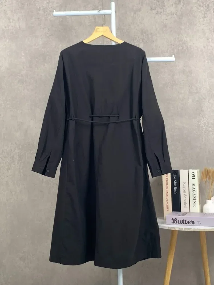 CHICMORE Gaun lengan panjang rok model a line dengan gaya kasual untuk wanita