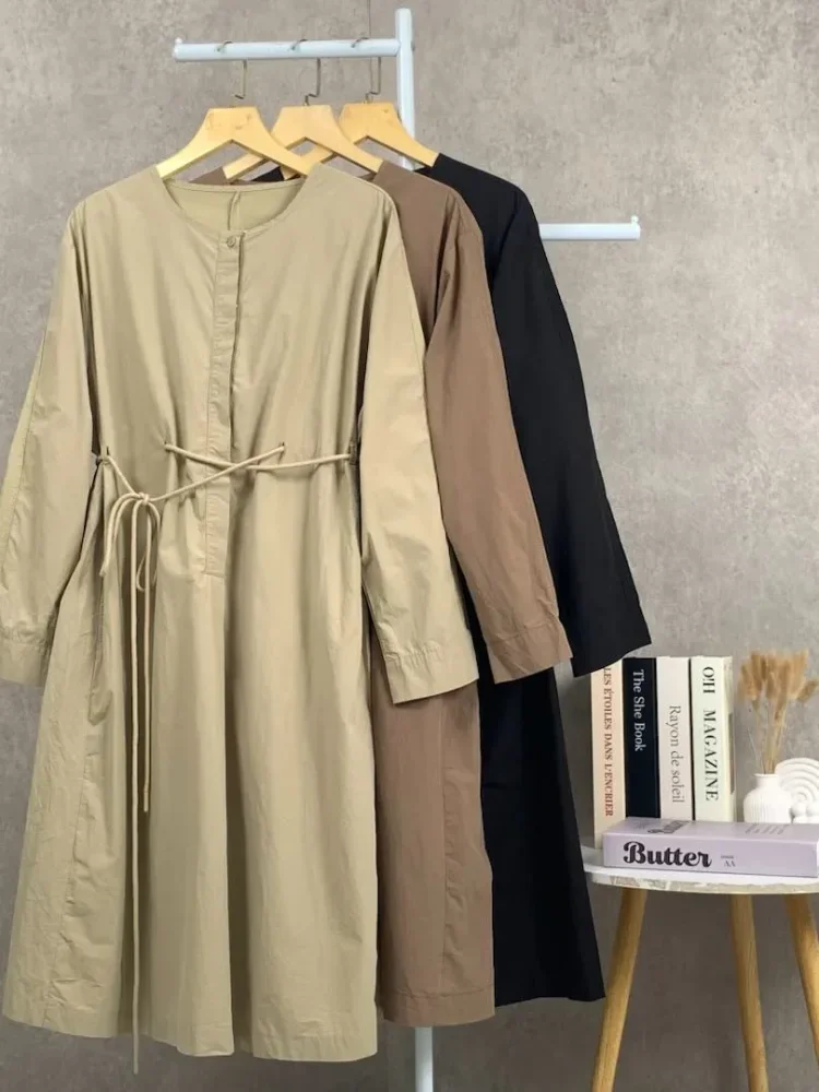 CHICMORE Gaun lengan panjang rok model a line dengan gaya kasual untuk wanita
