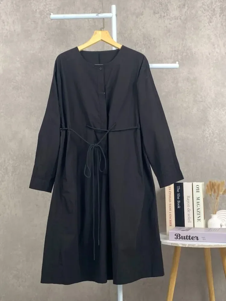 CHICMORE Gaun lengan panjang rok model a line dengan gaya kasual untuk wanita