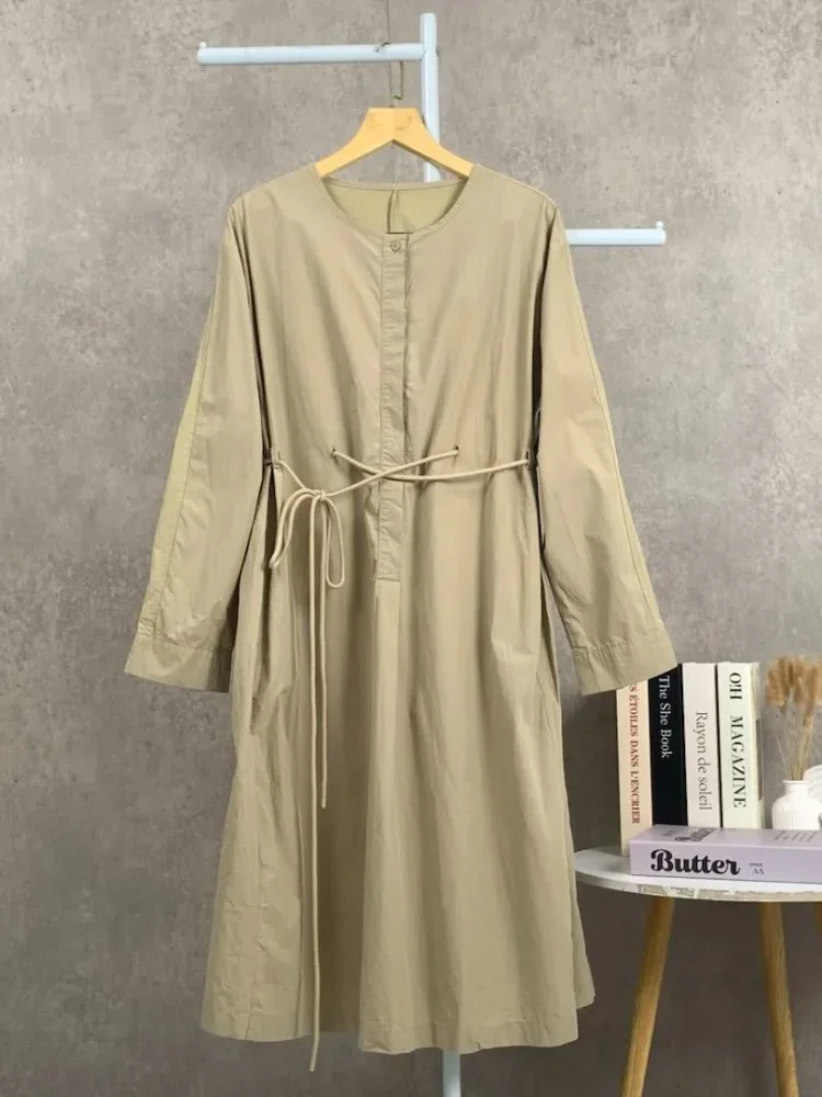 CHICMORE Gaun lengan panjang rok model a line dengan gaya kasual untuk wanita