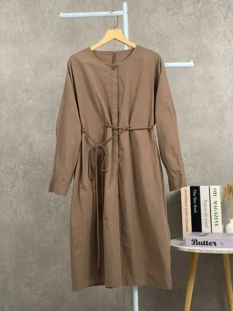 CHICMORE Gaun lengan panjang rok model a line dengan gaya kasual untuk wanita