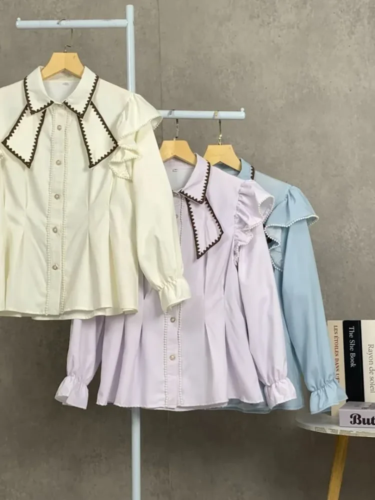 [DISKON KILAT]FADFAD Wanita longgar daun tepi lengan panjang top