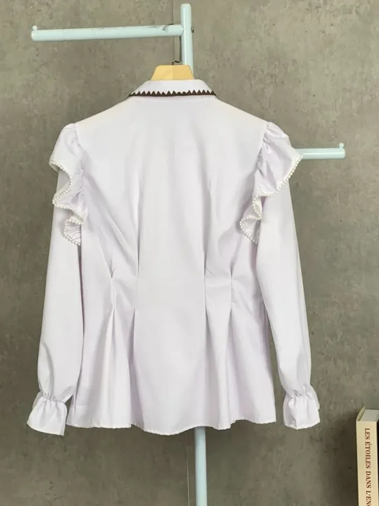 [DISKON KILAT]FADFAD Wanita longgar daun tepi lengan panjang top