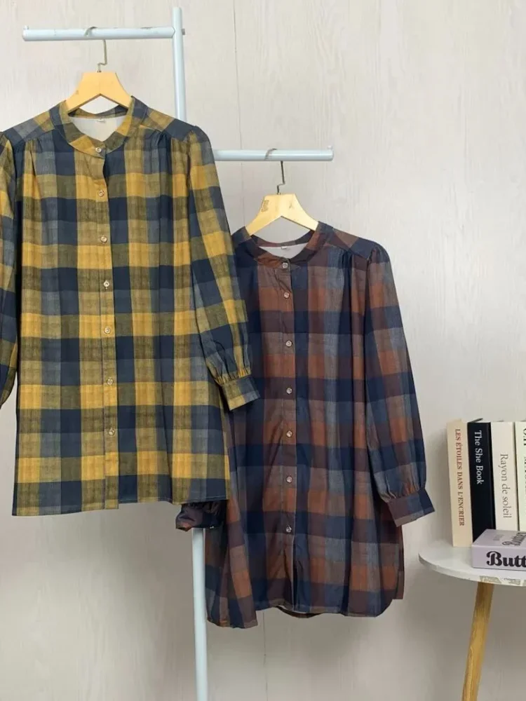 ASAYA Atasan kemeja lengan panjang  elegan longgar kasual cetak