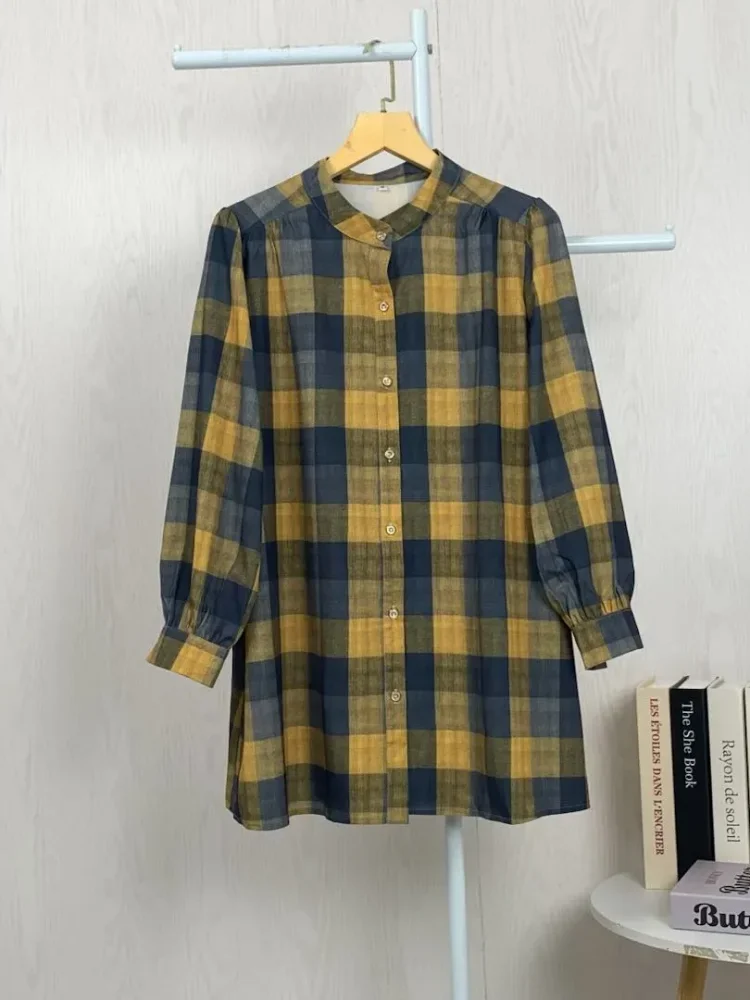 ASAYA Atasan kemeja lengan panjang  elegan longgar kasual cetak