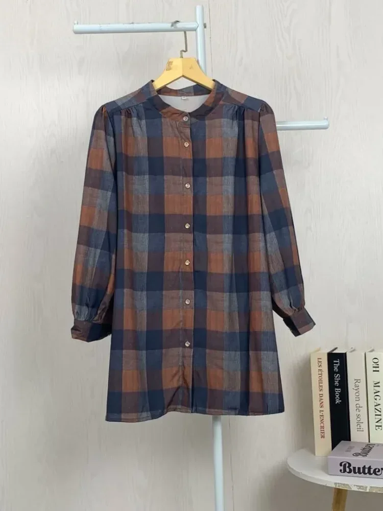 ASAYA Atasan kemeja lengan panjang  elegan longgar kasual cetak