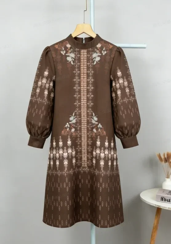 [NEW]ASAYA Gaun elegan dengan motif posisi mode lengan panjang