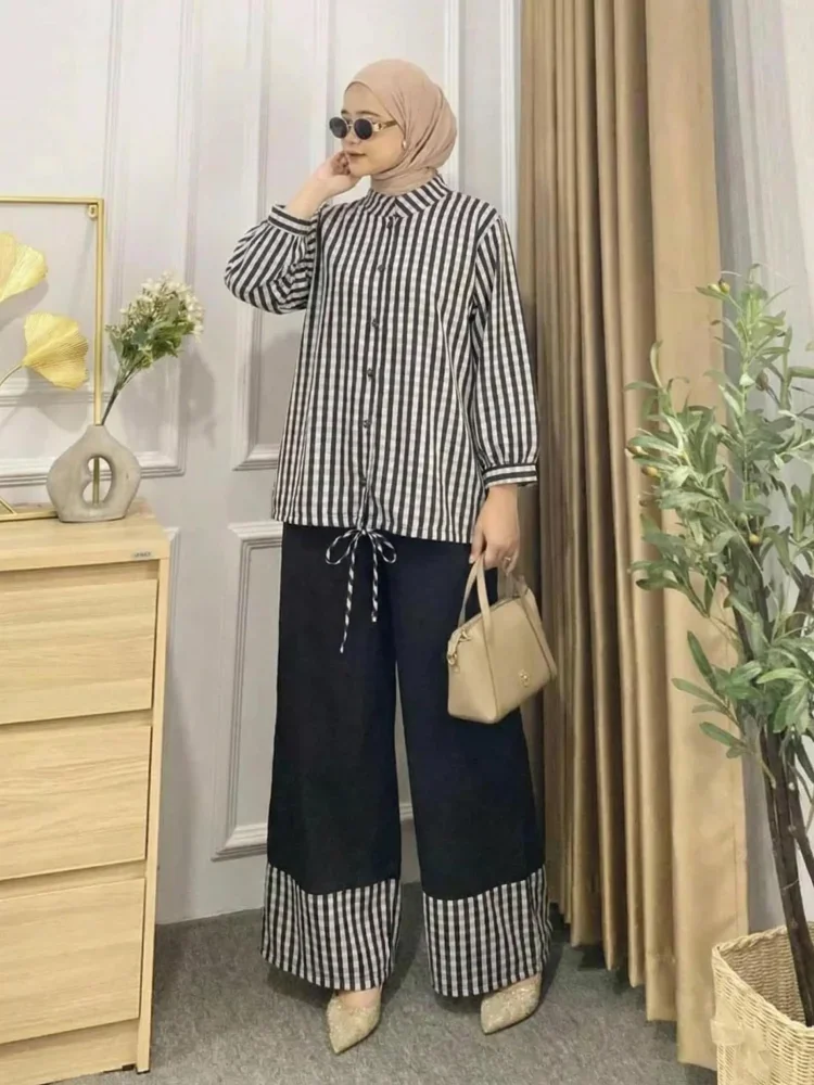 ASAYA Setelan dua potong atasan dan celana panjang wanita elegan terbaru