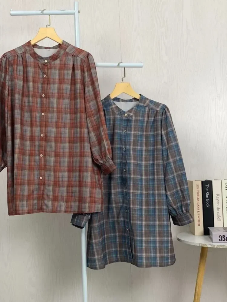 ASAYA Atasan kemeja lengan panjang  elegan longgar kasual cetak