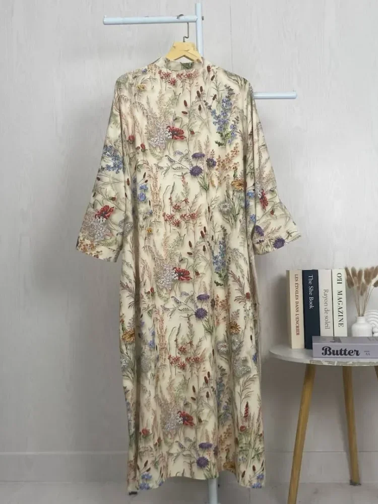 ASAYA Gaun gaya elegan kasual lengan panjang dengan