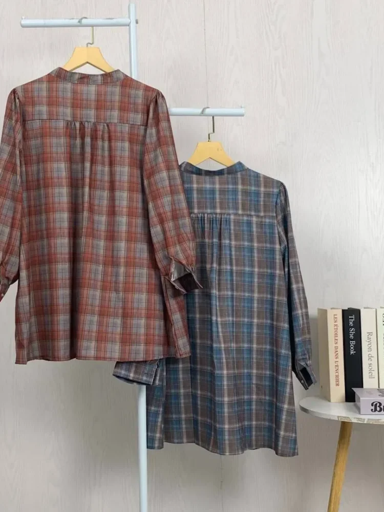 ASAYA Atasan kemeja lengan panjang  elegan longgar kasual cetak