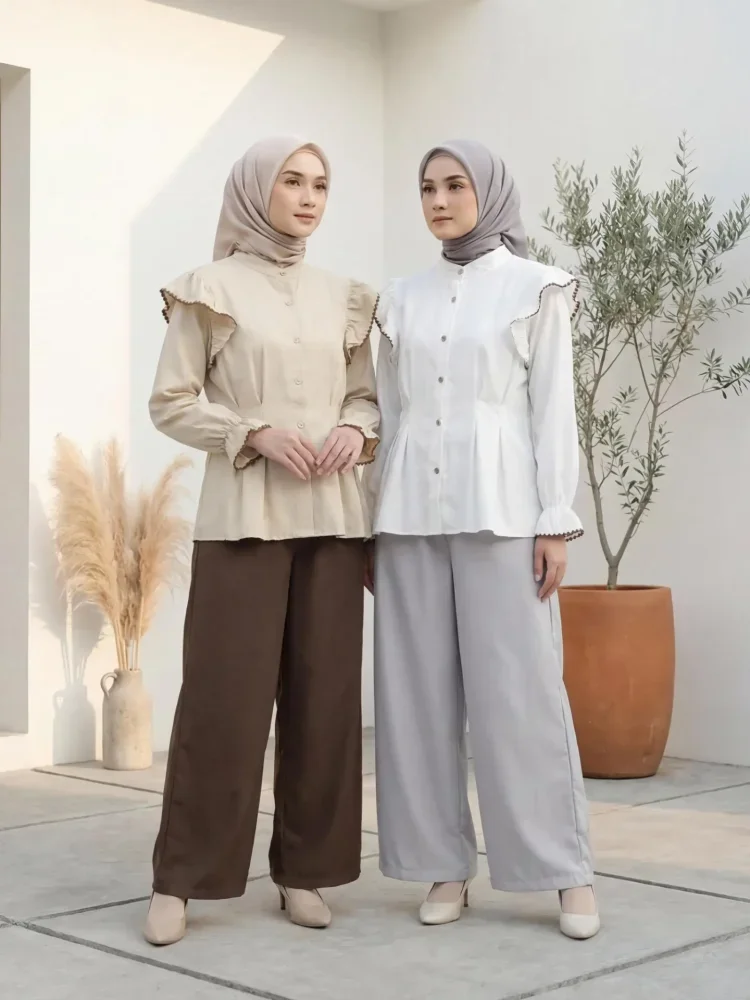 ASAYA Setelan dua potong yang stylish dan simpel: atasan + celana longgar