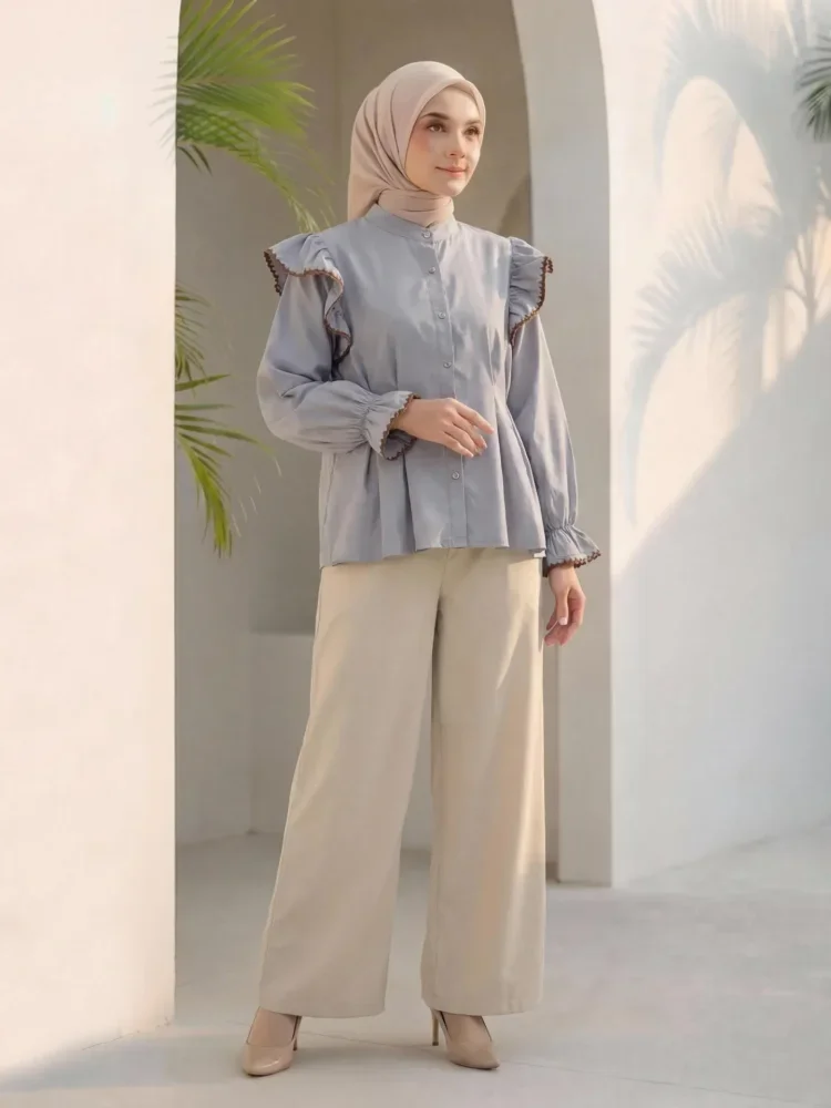 ASAYA Setelan dua potong yang stylish dan simpel: atasan + celana longgar