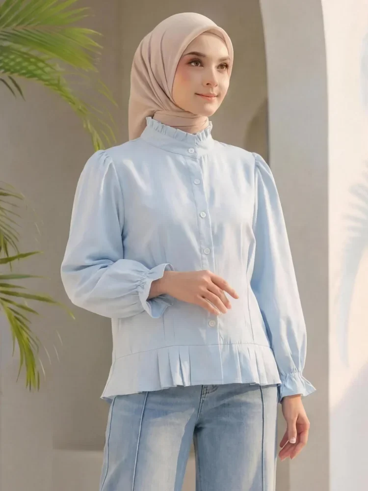 ASAYA Atasan kemeja desain kupu-kupu cantik lengan panjang untuk wanita gaya retro