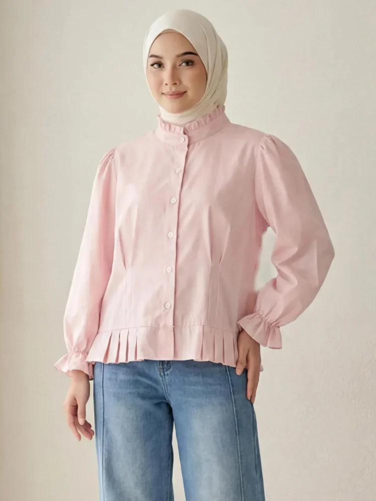 ASAYA Atasan kemeja desain kupu-kupu cantik lengan panjang untuk wanita gaya retro