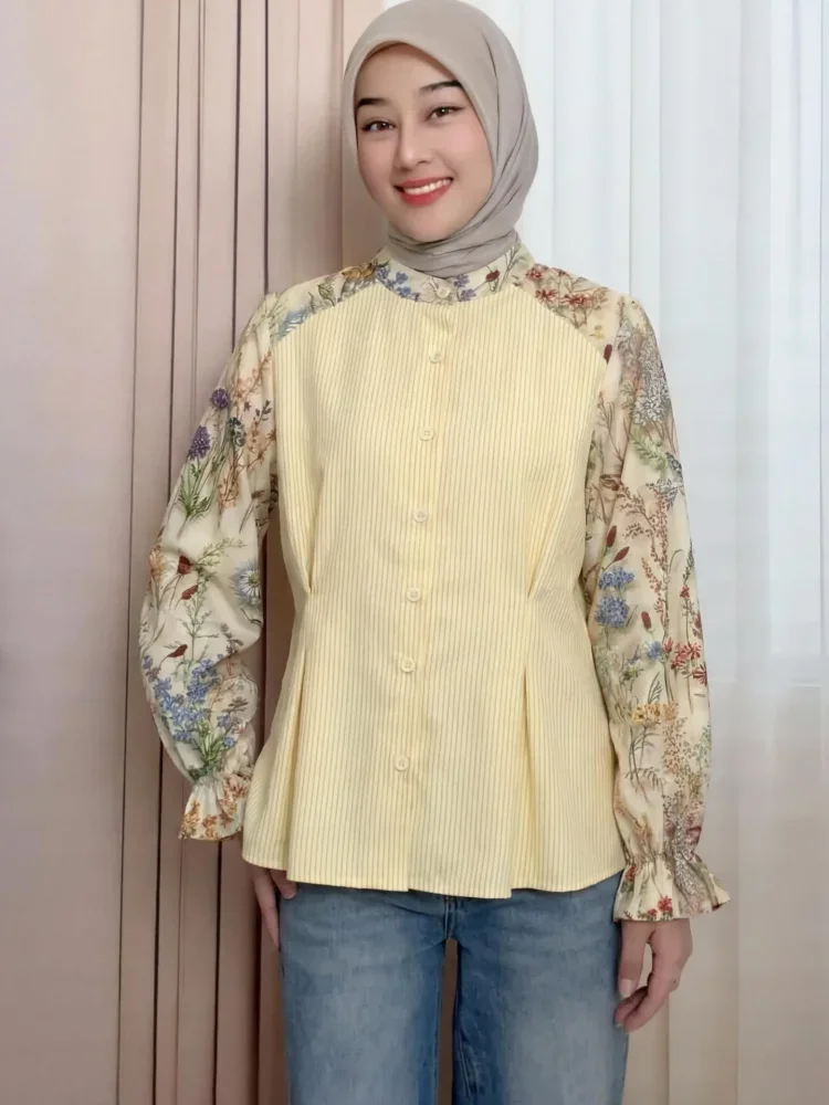 [READY STOCK]ASAYA Kemeja cetak temperamen gaya baru wanita atasan elegan