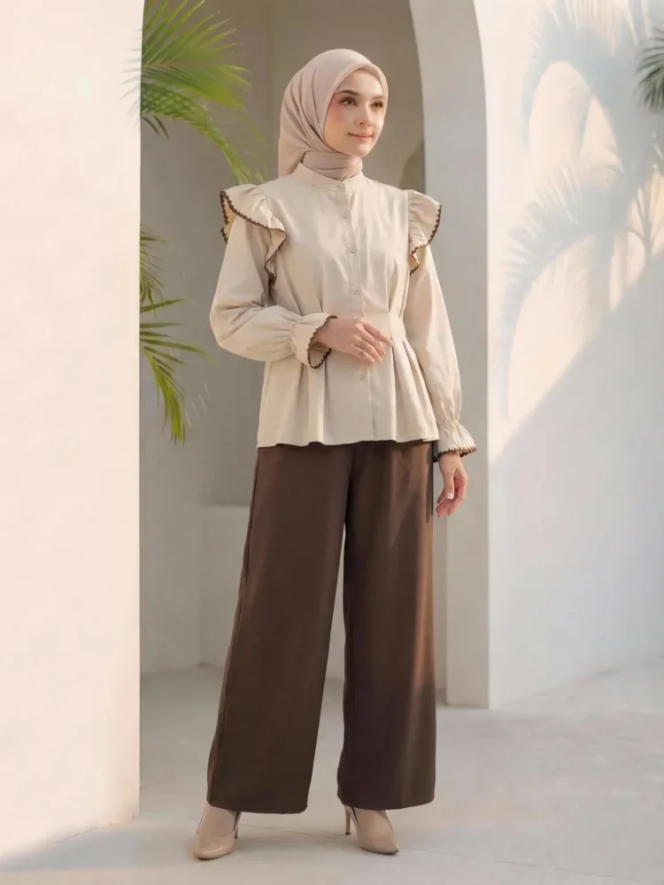 ASAYA Setelan dua potong yang stylish dan simpel: atasan + celana longgar