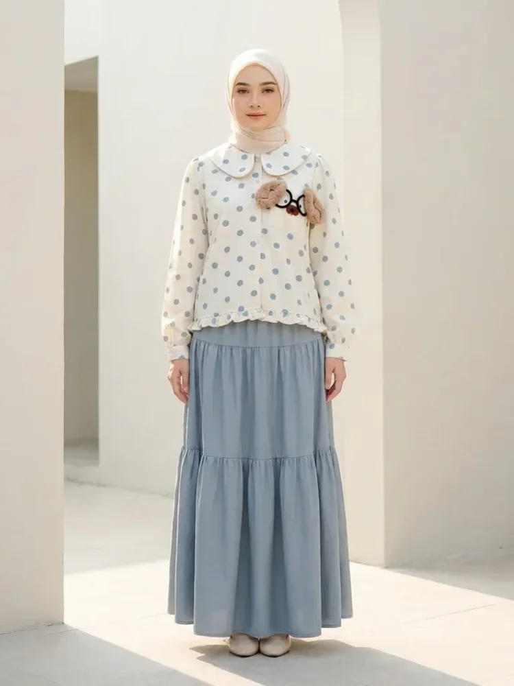 [DISKON KILAT]CHICMORE Gaun kemeja panjang anjing kecil yang lucu dengan motif polkadot, lengan panjang, kerah kemeja