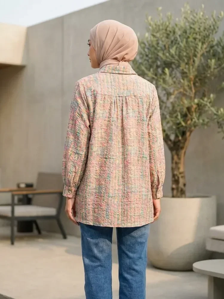 [DISKON KILAT]ASAYA Atasan kemeja lengan panjang  elegan longgar kasual cetak