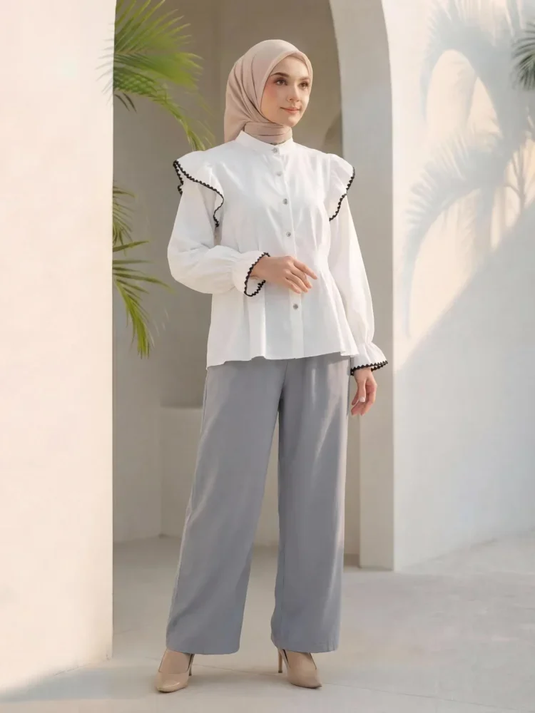 ASAYA Setelan dua potong yang stylish dan simpel: atasan + celana longgar