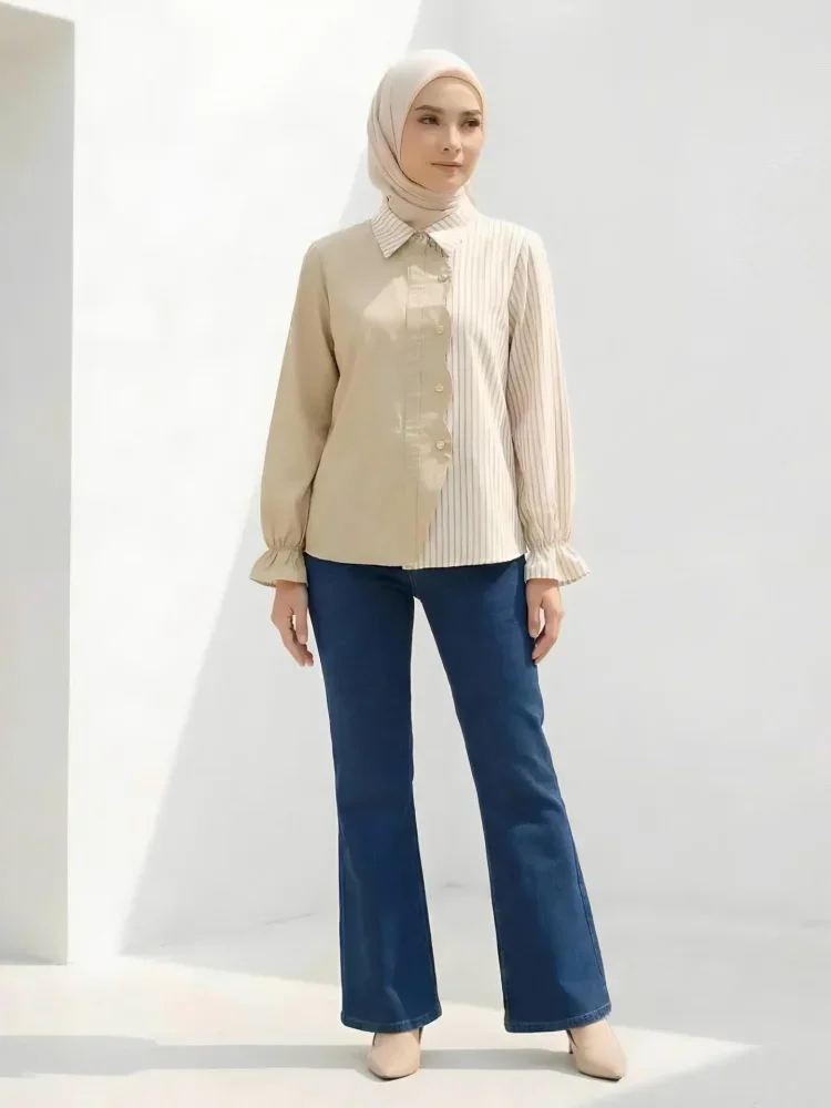 ASAYA Tiktokmawar31 kemeja polkadot warna-warni yang stylish dengan pinggiran renda