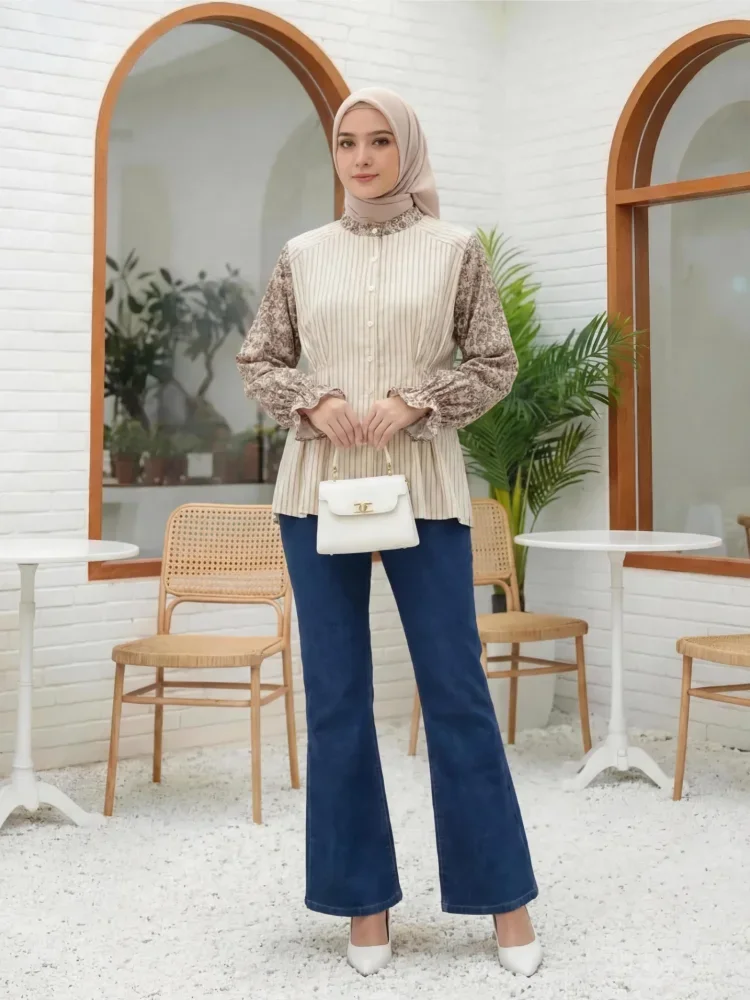 ASAYA Kemeja cetak temperamen gaya baru wanita atasan elegan