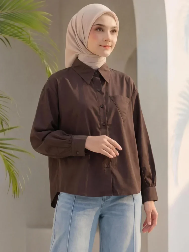 [DISKON KILAT]ASAYA Atasan kemeja gaya casual lengan panjang modis untuk wanita