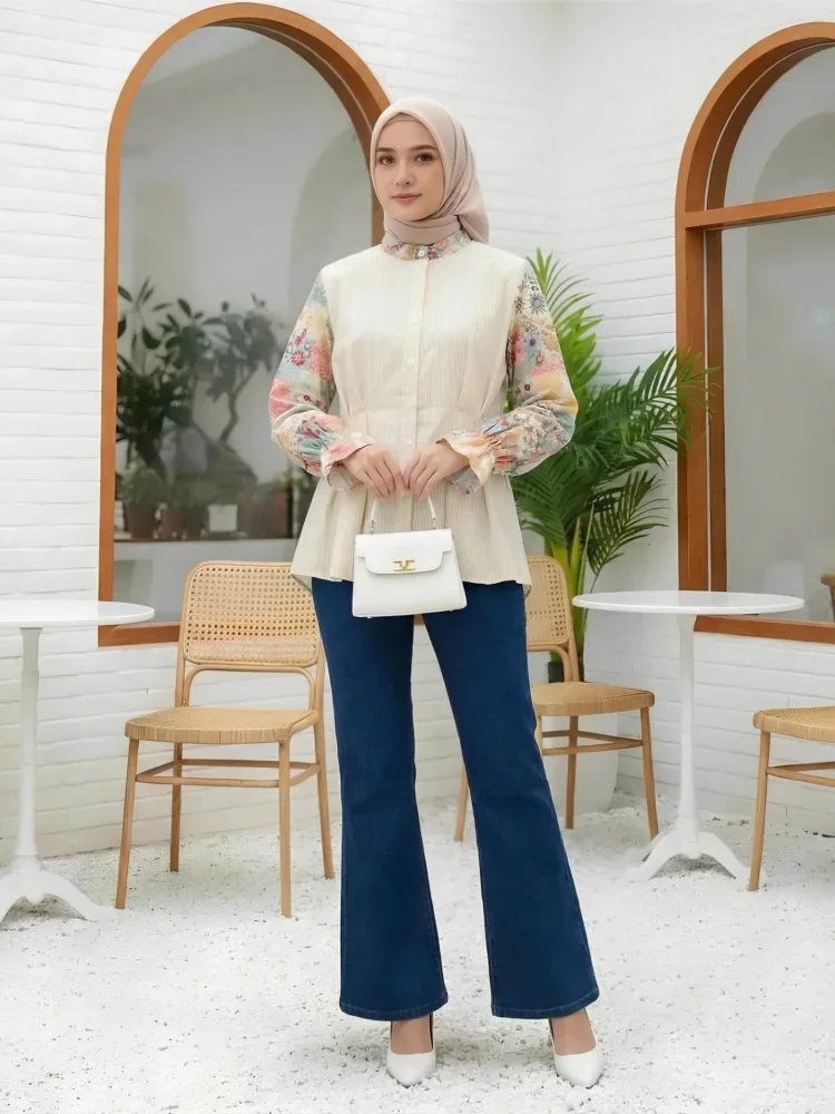 ASAYA Kemeja cetak temperamen gaya baru wanita atasan elegan