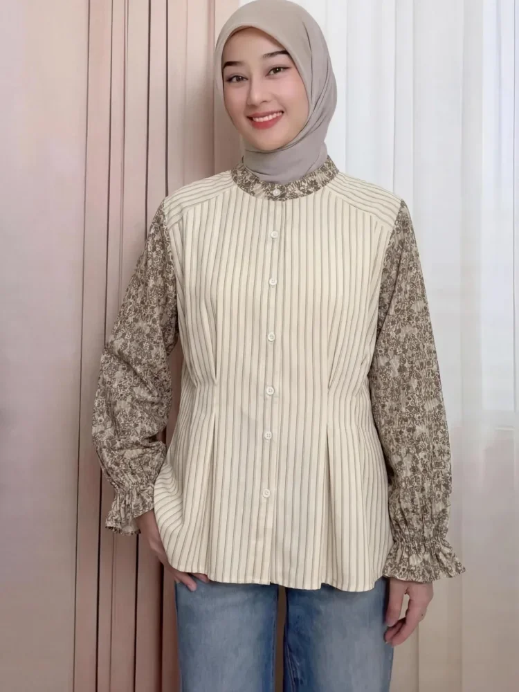 ASAYA Kemeja cetak temperamen gaya baru wanita atasan elegan