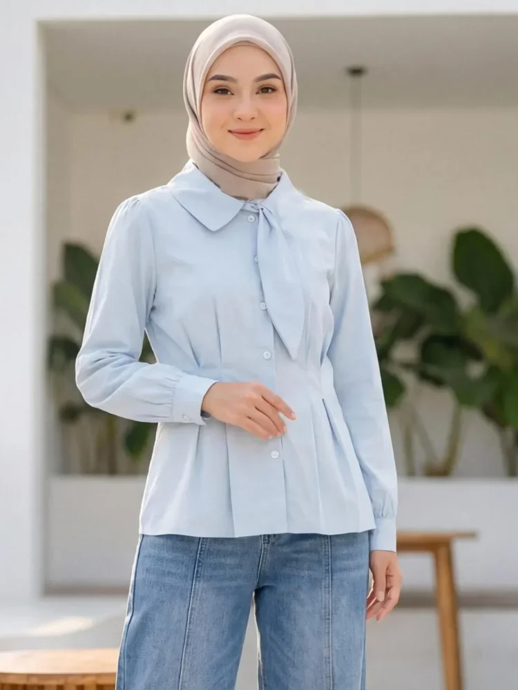 [READY STOCK]ASAYA Atasan kemeja lengan panjang mode baru kerah polo untuk wanita