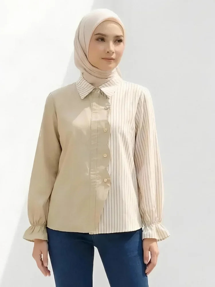 ASAYA Tiktokmawar31 kemeja polkadot warna-warni yang stylish dengan pinggiran renda