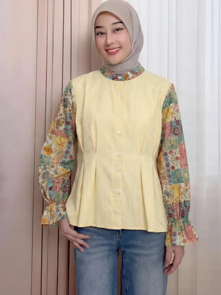 ASAYA Kemeja cetak temperamen gaya baru wanita atasan elegan