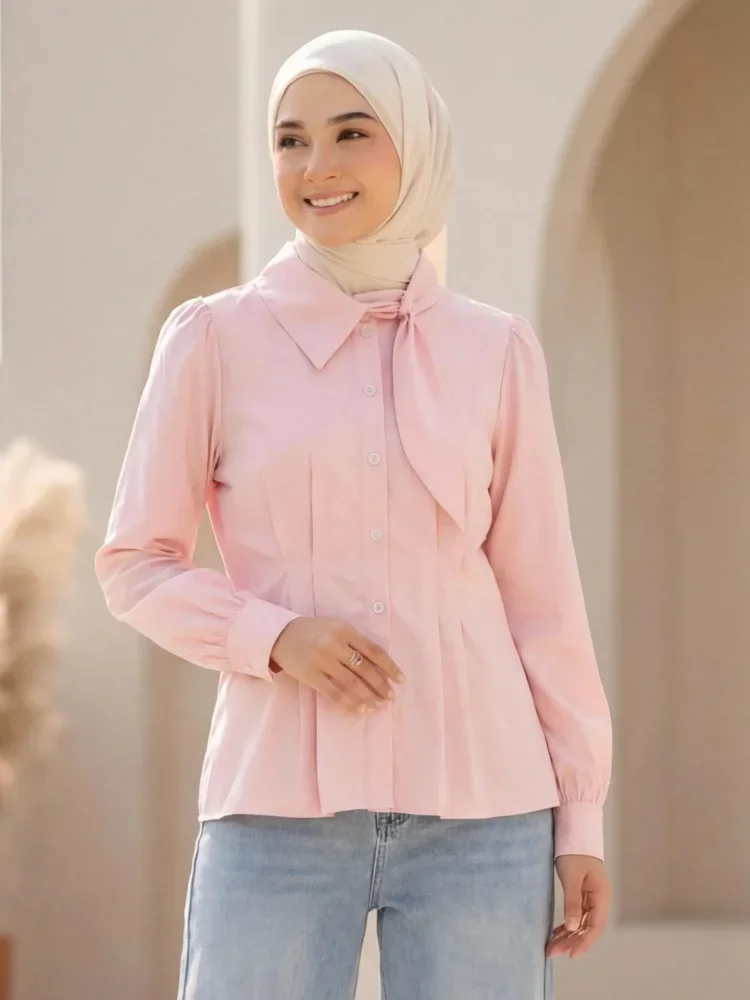 [READY STOCK]ASAYA Atasan kemeja lengan panjang mode baru kerah polo untuk wanita
