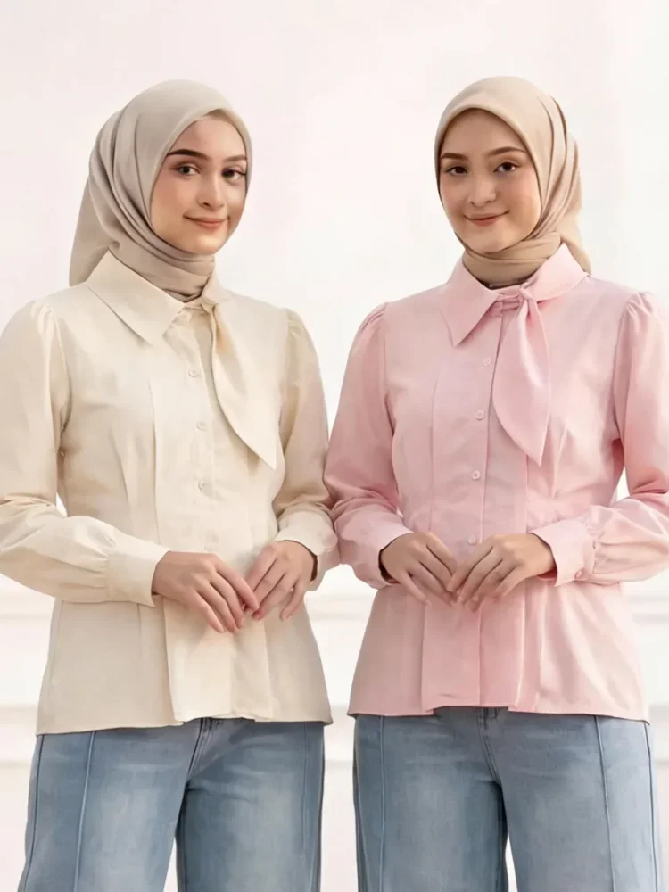 [READY STOCK]ASAYA Atasan kemeja lengan panjang mode baru kerah polo untuk wanita