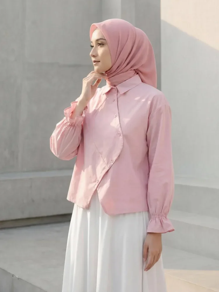 ASAYA Atasan kemeja mode baru lengan panjang gaya populer wanita