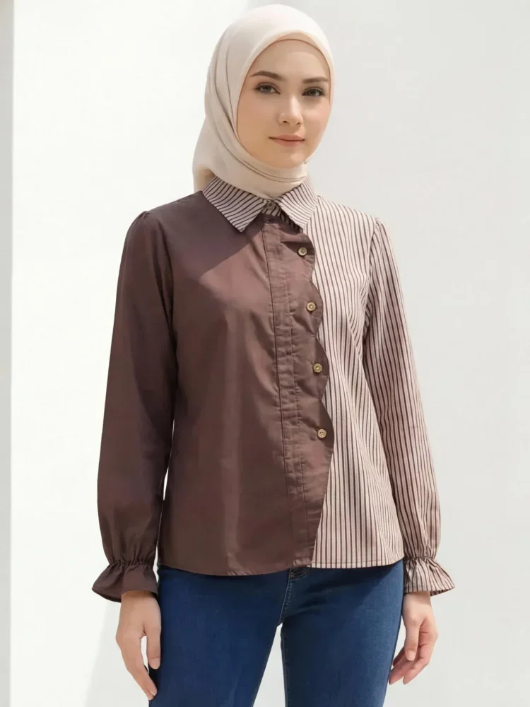 ASAYA Tiktokmawar31 kemeja polkadot warna-warni yang stylish dengan pinggiran renda