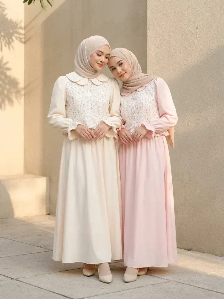 [DISKON KILAT]ASAYA Setelan lengan panjang dua warna baru, atasan warna kontras dipadukan dengan motif manis, dengan rok panjang