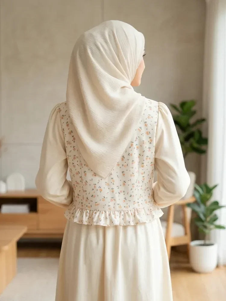 [DISKON KILAT]ASAYA Setelan lengan panjang dua warna baru, atasan warna kontras dipadukan dengan motif manis, dengan rok panjang