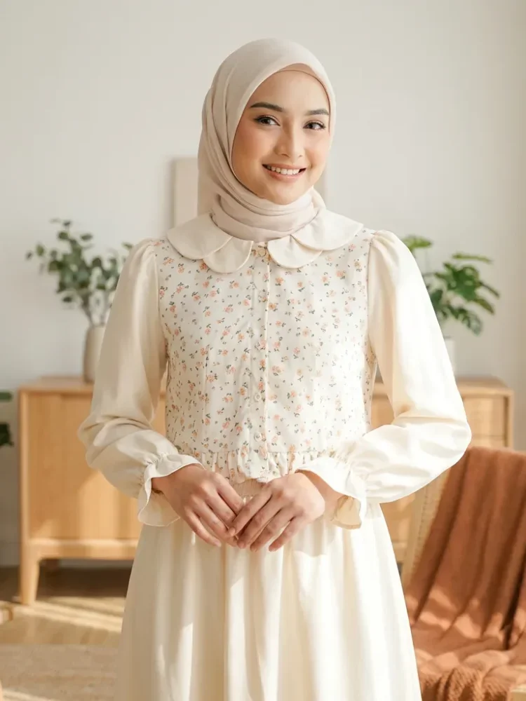 [DISKON KILAT]ASAYA Setelan lengan panjang dua warna baru, atasan warna kontras dipadukan dengan motif manis, dengan rok panjang