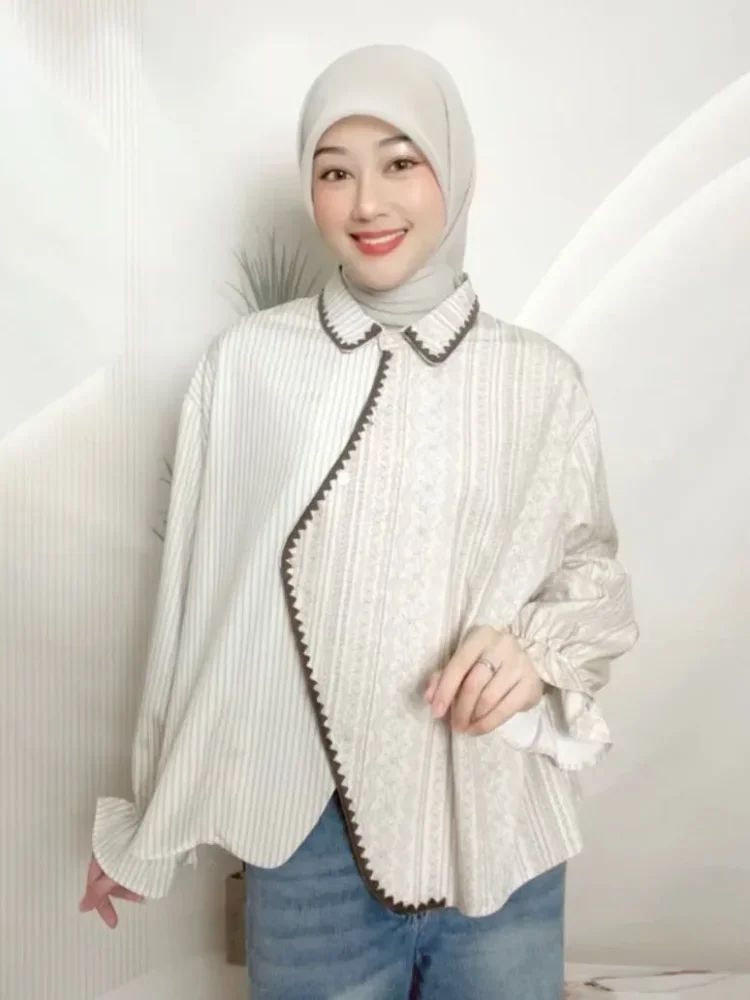 [READY STOCK]ASAYA Atasan kemeja pakaian wanita motif bergaris mode korea terbaru