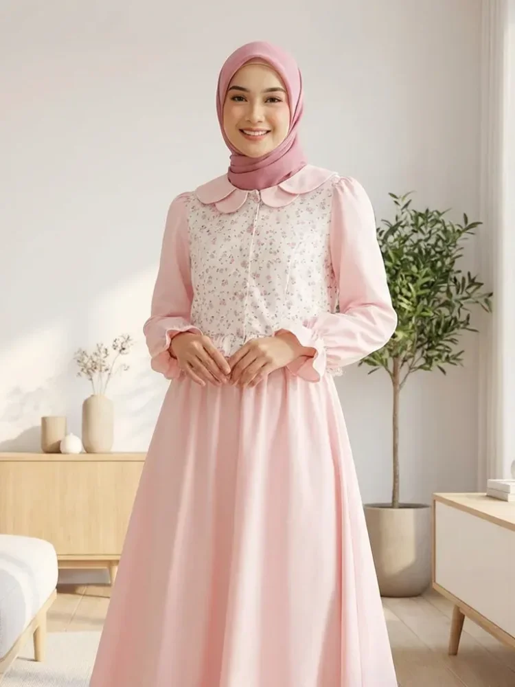 [DISKON KILAT]ASAYA Setelan lengan panjang dua warna baru, atasan warna kontras dipadukan dengan motif manis, dengan rok panjang