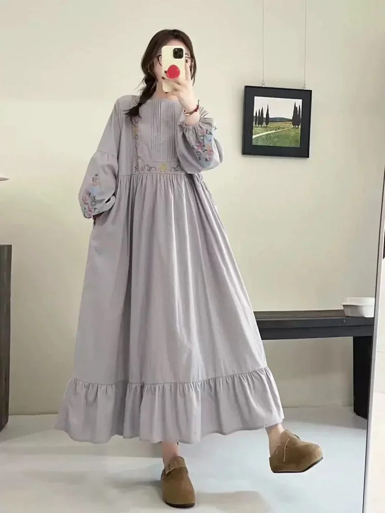 [DISKON KILAT]CHICMORE Gaun gaya rok a line longgar gaya kasual modis lengan panjang untuk wanita